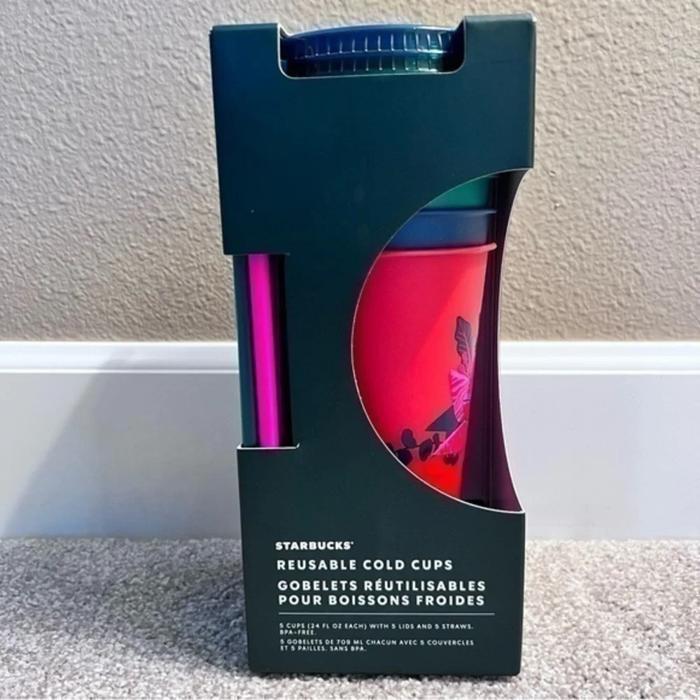 Starbucks | Dining | Nwt Starbucks 22 Holiday Set Of Reusable Cold Cups  With Lids And Straws | Poshmark